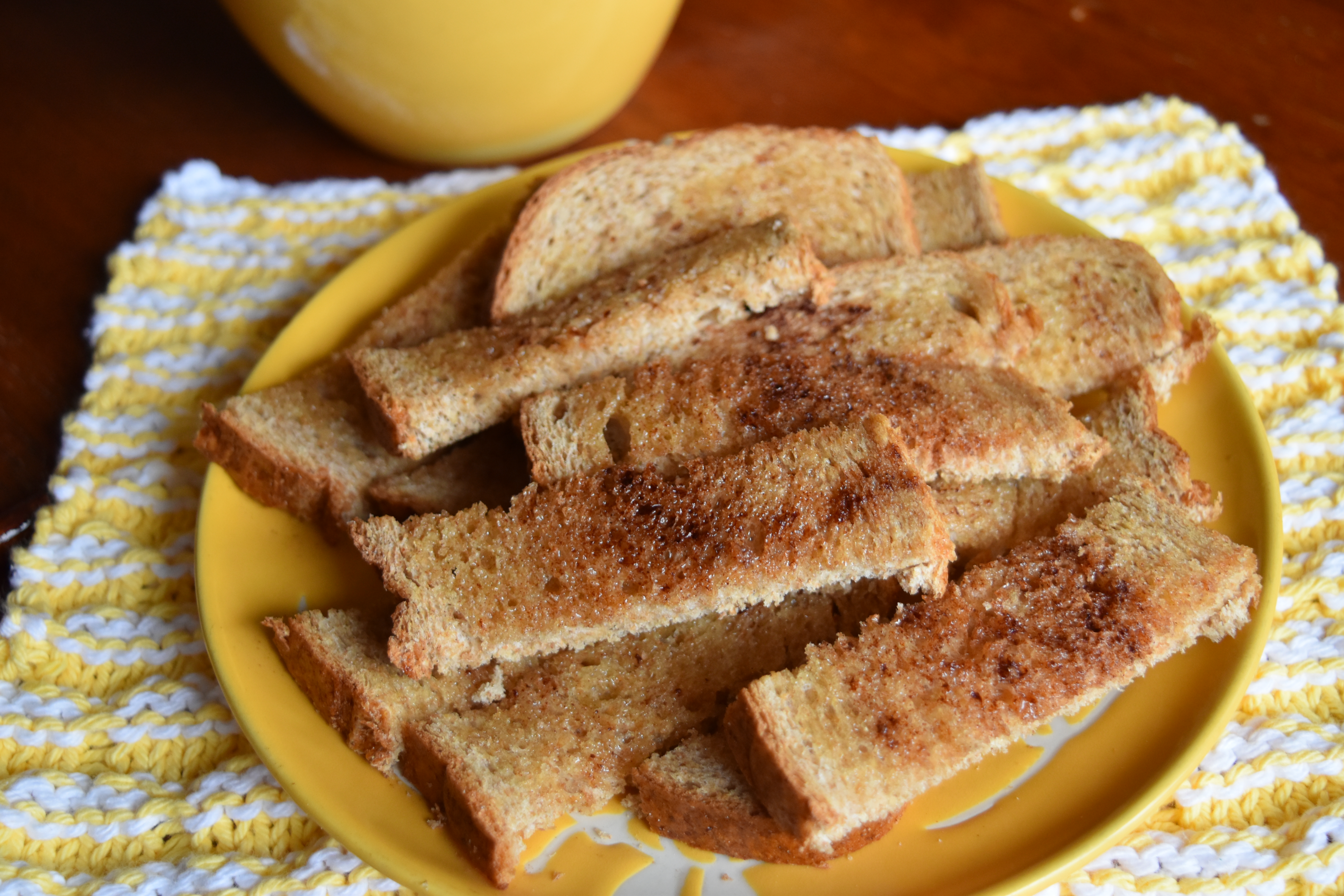 Our toast sticks with honey and cinnamon.